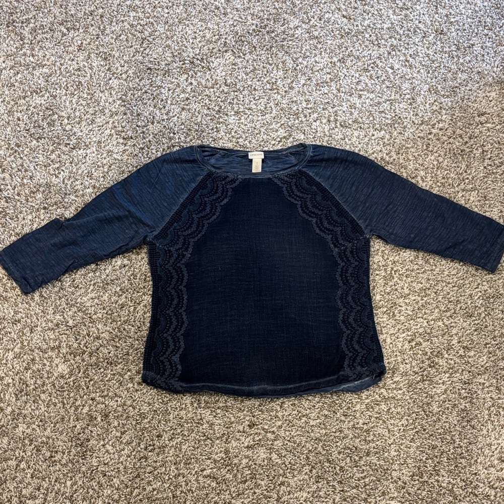 Chico's Navy Top with Lace Detail